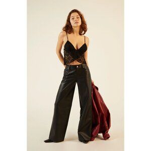 Pacsun Black Faux Leather Pants Wide Leg Women's Size XS NWT NEW Grunge Rock